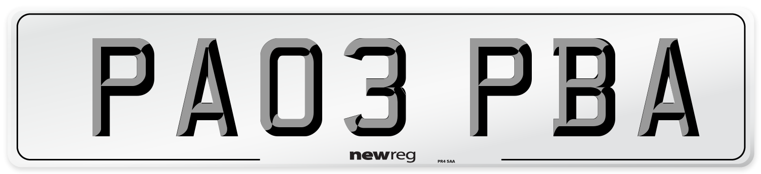 PA03 PBA Number Plate from New Reg